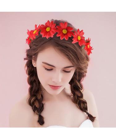 Drokit Red Daisy Flower Headband - Boho Floral Wreath for Women and Girls - Buy Online on GoSupps.com