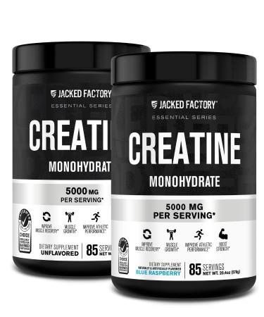 Jacked Factory Creatine Monohydrate Powder 425g (Unflavored 85 Servings) Flavored Creatine Monohydrate Powder 578g (Blue Raspberry 85 Servings)