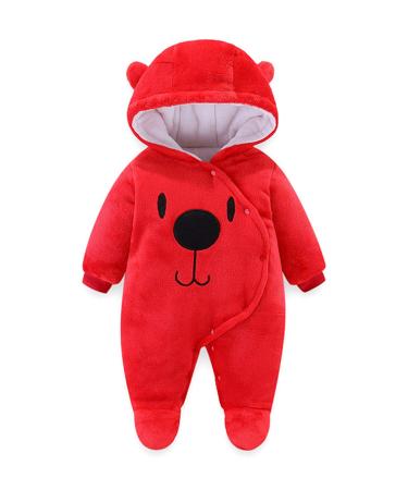 Voopptaw Warm Baby Winter Jumpsuit Fleece Romper Suits Cute Thick Bear Snowsuit for 0-12months 3-6 Months #1 red