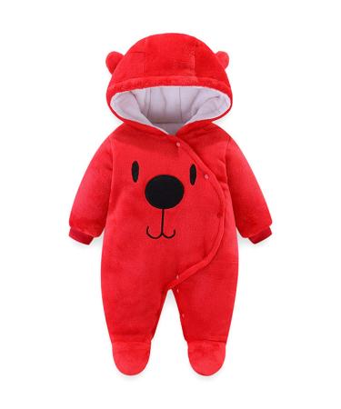 Voopptaw Warm Baby Winter Jumpsuit Fleece Romper Suits Cute Thick Bear Snowsuit for 0-12months 0-3 Months #1 red