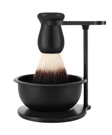 PerPro Matte Black Heavyweight Base Shaving Stand with Shave Soap Bowl and Soft Nylon Shaving Brush with Anti-skid Handle Compatible with Most Safety Razors, Men's Grooming Kit for Gent Mens