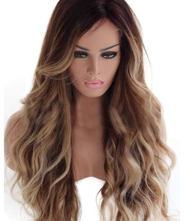 WIGHER100% Brazilian Hair Remy Human Hair Wigs Long Wavy Ombre Colors Long Wavy Lace Front Wigs 45cm