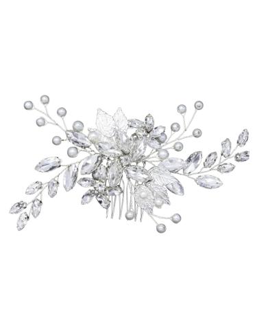 Housoutil Hair Accessories Wedding Flower Hair Comb Bride Headpieces for Wedding Crystal Headpiece Clip Wedding Hair Comb Insert Comb Tiara Elegant Headdress Hairpin Grace Women's