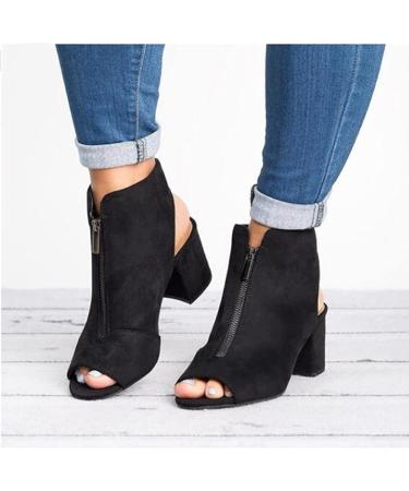 EKOUSN Women's Fashion Hollow Zipper High Heel Boots - Black, Size 10.5 - Buy Online on GoSupps.com