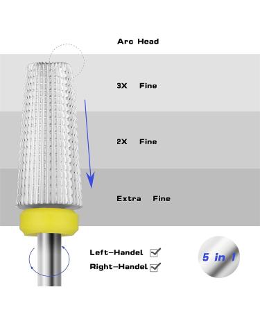 Finibir Tungsten Carbide 5 in 1 Nail Drill Bits - 3/32'' Shank for Acrylic Nails - Professional Two Way Rotate Nail Drill - XF Silver - Buy Online on GoSupps.com