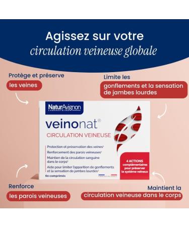 Laboratoire NaturAvignon Veinonat Tablets | Venous Circulation & Heavy Legs | Horse Chestnut + Grape Seed + Fragon + Melilot | Active Proven Effectiveness | 60 Tablets (30 Days) - Buy Online on GoSupps.com
