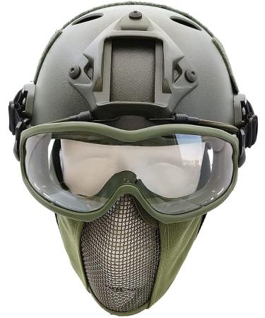 Tactics PJ Type Airsoft Fast Helmet & Foldable Half-Face Mesh Ear Muffs Mask Set - Full Face Protection Goggles OD | International Shipping - Buy Online on GoSupps.com