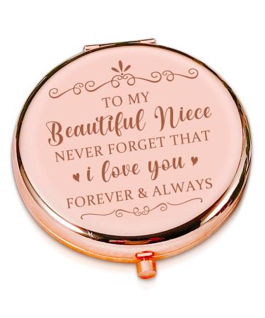 LRUIOMVE Niece Gift from Aunt Uncle  Inspirational Rose Gold Engraved Travel Makeup Mirror  Compact Pocket Cosmetic Mirror for Niece Graduation Birthday Gift