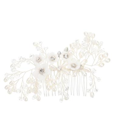 Ipetboom Flower Rhinestone Hair Comb Floral Headpiece Bride Hair Clip Creative Hair Comb Bridal Hair Decor Floral Hair Clip Rhinestone Side Comb Tiara White Plastic Pearl Women's Wedding