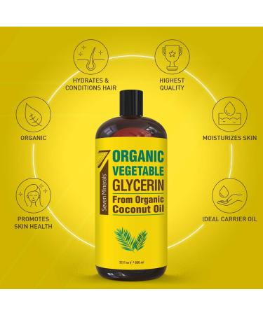 Organic Vegetable Glycerin 32 fl oz - Made with Organic Coconut Oil - Therapeutic Grade Liquid for DIYs - Hair, Nails, Skin Moisturizer - Non-GMO - Buy Online on GoSupps.com