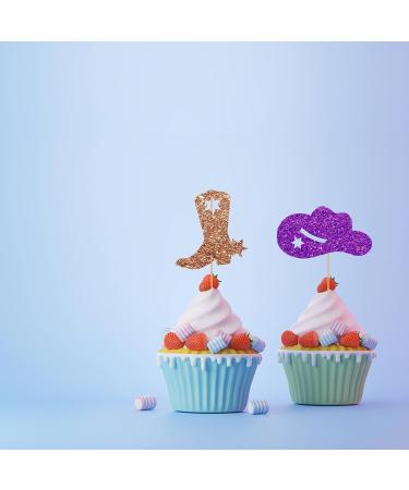 Cowboy and Cowgirl Cupcake Toppers Western Themed Birthday Party Cake Decor Pink&Blue Glitter Cake Decorations for Gender Reveal Boy or Girl Themed/Baby Shower Party Supplies - 24pcs - Buy Online on GoSupps.com