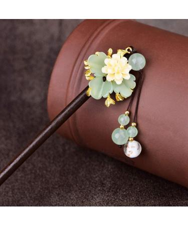 Lurrose Wooden Hair Stick with Resin Flower Tassel - Classical Chinese Hairpin for Bride, Kimono Hair Ornament - Buy Online on GoSupps.com