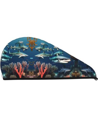 Super Absorbent Sharks Under The Sea Hair Cap for Girls - Quick Dry Elastic Wrap for Long Thick Hair - Buy Online on GoSupps.com