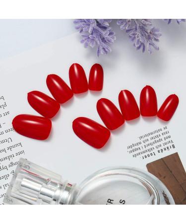 Yizaca Glossy Oval Red Short Press on Nails - 24Pcs Set D for Women and Girls - Buy Online on GoSupps.com
