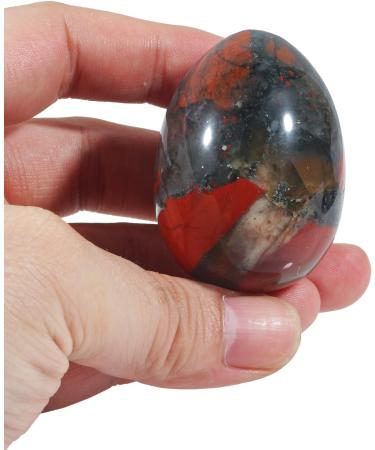 Ladeukoi Stone Egg Figurines - Polished Healing Crystal Easter Eggs | 45mm Bloodstone Sculpture with Wooden Stand - International Shipping Available - Buy Online on GoSupps.com