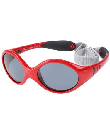DUCO Baby Polarized Sunglasses with Strap for Newborn Toddler 0-24 Months UV Protection Flexible Infant Sunglasses 0-2 Years K012 Red Frame Red Temple