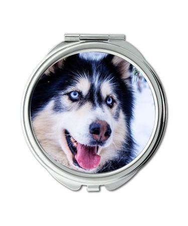 Mirror Compact Mirror Husky Snow Dog Sled Dog Animal Fur Dog Blue Eye Pocket Mirror portable mirror
