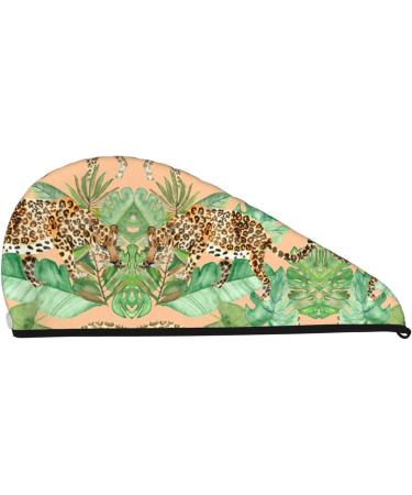 Leopard & Palm Leaves Coral Velvet Dry Hair Cap | Ideal for Home Travel Pool Parties & More - Buy Online on GoSupps.com
