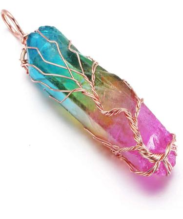 Tree of Life Rainbow Quartz Crystal Pendant Necklace - Chakra Healing Jewelry Gift - Buy Online on GoSupps.com