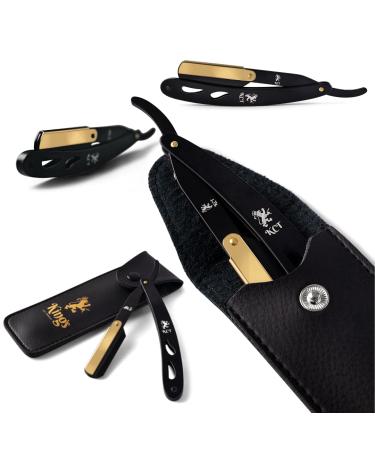 Cut Throat Razor for Men - The Kings Cutthroat | Black & Gold Steel Shaving Kit with Leather Pouch & Velvet Bag - Essential Grooming Accessory for Beards (No Blades - Buy Online on GoSupps.com