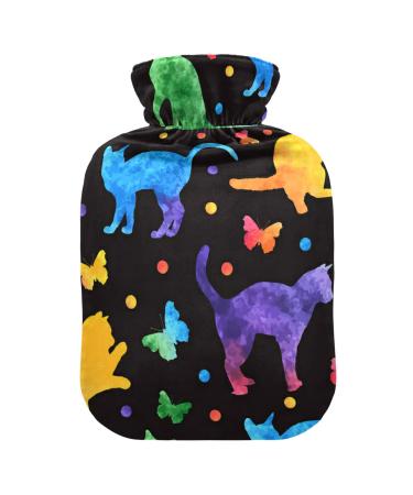 Hot water bottles with cover watercolor cute cats hot water bags for pain relief heat and cold therapy heating bottles 2 liters