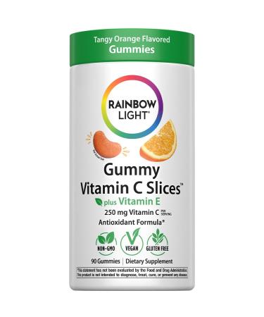 Rainbow Light Vitamin C Gummies with Vitamin E | 90 Count | Supports Immune & Antioxidant Health for Adults & Kids | Tangy Orange Flavor 90 Count (Pack of 1)