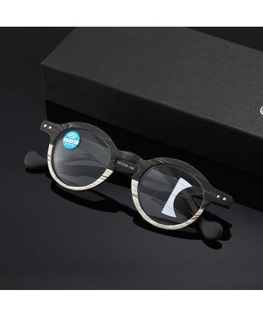 Fashion Wood Grain Round Frame Reading Glasses for Men Women Progressive Multifocus Anti Blue Light Readers(Couleur:Brown Grandeur:2.5x) - Buy Online on GoSupps.com