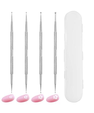 4 Pcs Dotting Nail Art Tool Easy Application of Gems Decals & Crystals Professional Quality Manicure Accessory Ideal for Gel Polish Decoration & Dot Design Dual Ended for Fine Detailing