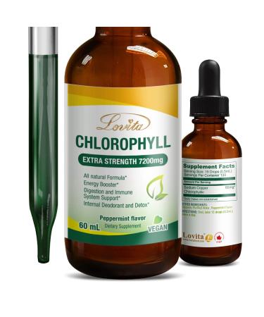 Lovita Chlorophyll Liquid 7200mg, 100% Natural Concentrated Chlorophyll for Skin Health, Internal Deodorant, Energy Booster & Immune Support, Vegan & Non-GMO Chlorophyll Drops, 2 Fl Oz 2 Fl Oz (Pack of 1)