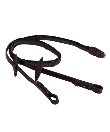 QHP anti-slip reins with leather straps dark brown warmblood
