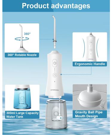 Operan Upgraded Cordless Water Flosser - 300ml, IPX7 Waterproof, USB Rechargeable - White - Buy Online on GoSupps.com