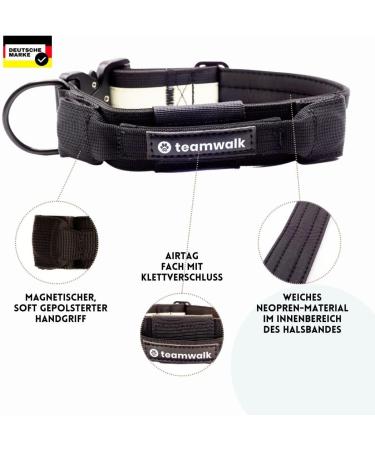 Teamwalk Premium Dog Collar - Magnetic Handle Light Strip Air Tag Bag Adjustable Fit Soft Upholstery Robust Buckle - Size M (4cm) - Black - Buy Online on GoSupps.com