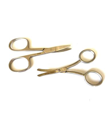 Facial Hair Small Grooming Scissors For Men Women - Eyebrow Nose Hair Mustache Beard Eyelashes Ear Trimming Kit - Curved and Rounded Safety Tip Clippers For Hair Cutting - Stainless Steel 2PCS