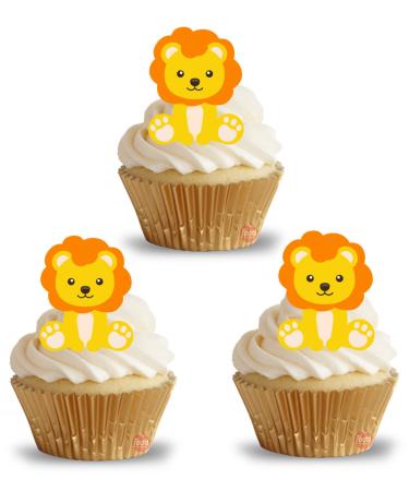 24 edible PRE CUT Jungle Lion style kids childrens party decorations Wafer Paper Cupcake Fairy Cake Toppers