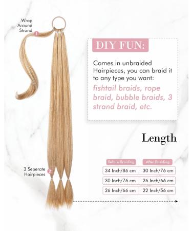 REECHO DIY Braid Ponytail Extension 34 - Strawberry Blonde 180g | Natural Synthetic Hairpieces for Women - Buy Online on GoSupps.com