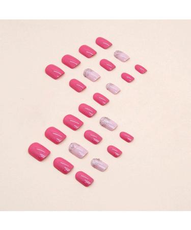 24Pcs Square Short Nude & Pink Press On Nails - Glitter Acrylic French Tips for Women & Girls - Buy Online on GoSupps.com