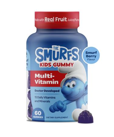 The Smurfs Kids Multivitamin Gummies with 15 Daily Vitamins and Minerals for Growth & Development | Made with Real Fruit in a Smurf Berry | Delicious Doctor Developed & Non-GMO Formula | 60 Gummies
