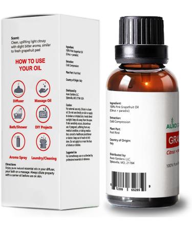 Auxo Gardens Grapefruit Essential Oil 1 oz (30ml) - 100% Pure and Undiluted Therapeutic Grade Italian Grapefruit Oil - Buy Online on GoSupps.com