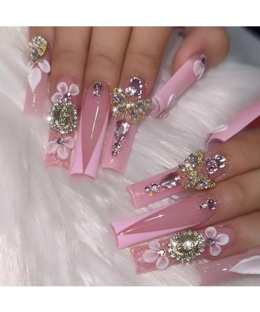 AJTUTUS Long False s Press on s with Rhinestones Butterfly Full Cover Fake s Women Girls Accessories - Buy Online on GoSupps.com