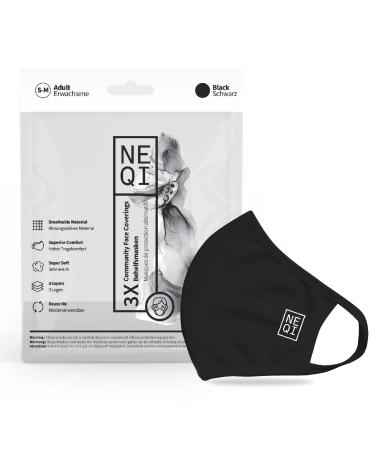 Neqi Community Face Coverings fabric mask reusable and washable breathable oral and nose cover S/M (3-pack) black