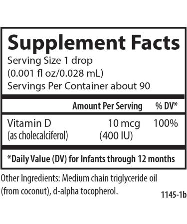 Carlson - Baby's Plant-Based Super Daily D3, Baby Vegetarian Liquid Vitamin D Drops, 400 IU (10 mcg) per Drop, Sourced from Algae, for Infants and Toddlers, Unflavored, 90 Drops (2.54 mL) - Buy Online on GoSupps.com