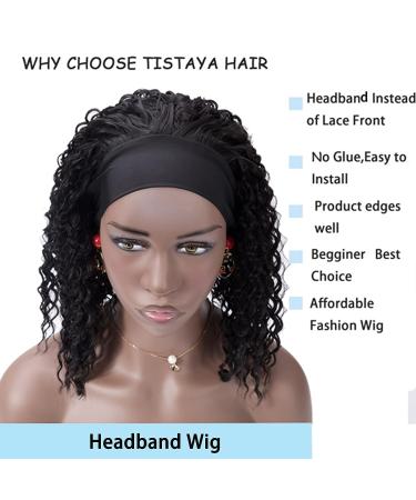 TISTAYA Short Curly Headband Wig for Black Women - 12 Inch Natural Black Synthetic Hair with Water Wave Headbands - Buy Online on GoSupps.com