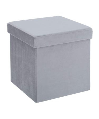 Hodge and Hodge Light Grey Folding Storage Ottoman 38cm Cube with Plush Velvet Fabric Cover Padded Lid Ideal Extra Seat Foot Stool Toy Box Magazine Tidy Home Towel Bedroom Linen Hamper 40L Capacity neutral