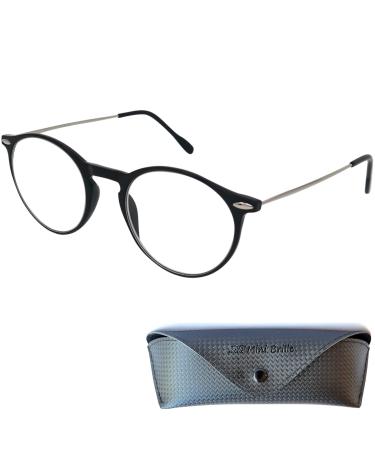 Mini glasses light reading glasses round/rectangular free case plastic frame (black) iron with metal reading aid women and men around 2.0 dioptries