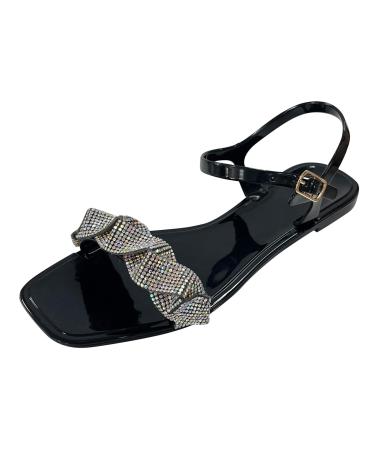 XTZYGLFD women's sandals summer casual sandals diamonds sandals fashionable shoes colored fashionable open toe ladies flat sandals for women black 6 UK