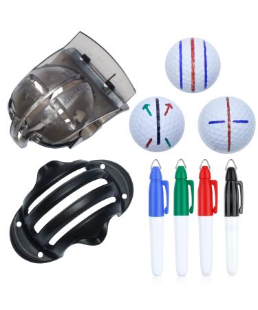 CUALFEC 6 Pack Golf Ball Line Drawing Marker Golf Ball Liner Golf Ball Marking Tool Kit - 2 Golf Ball Marking Stencils and 4 Color Markers
