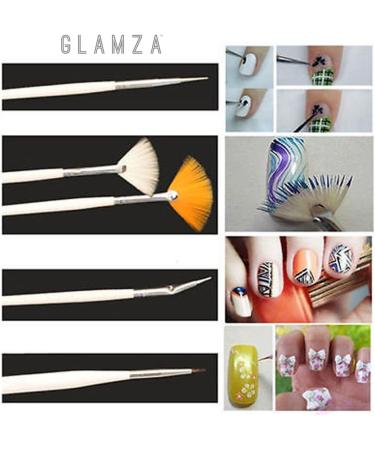 Glamza 20pc Nail Art Design Gel Painting Dotting Pen & Brush Set Manicure Pedicure Kit - Buy Online on GoSupps.com