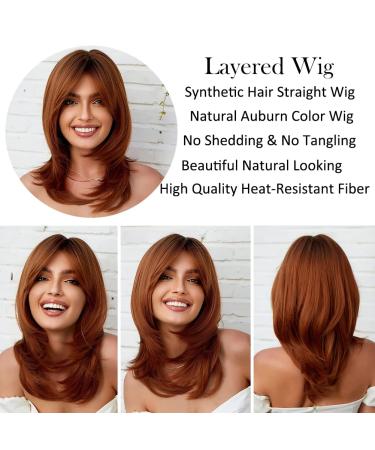 Szphoxer Auburn Layered Wig with Bangs - Long Straight Copper Brown Synthetic Hair Wig for Daily Party and Cosplay Use - Buy Online on GoSupps.com