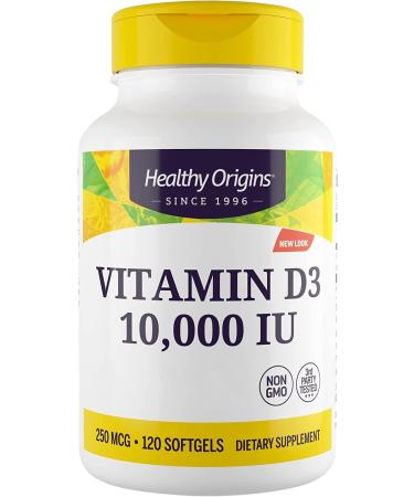 Healthy Origins Depot Vitamin D3 250mcg (10 000 IU) Depot 1 Capsule Every 10 Days 120 Softgels Highly Dosed Lab-Tested Soy Free Gluten Free Non GMO