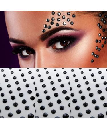 3 Sheets Eye Body Face Gems Jewels Rhinestone Stickers Self Adhesive Black Crystal Diamonds Face Stick Gems for Women Festival Accessory Craft and Nail Art DIY Decorations